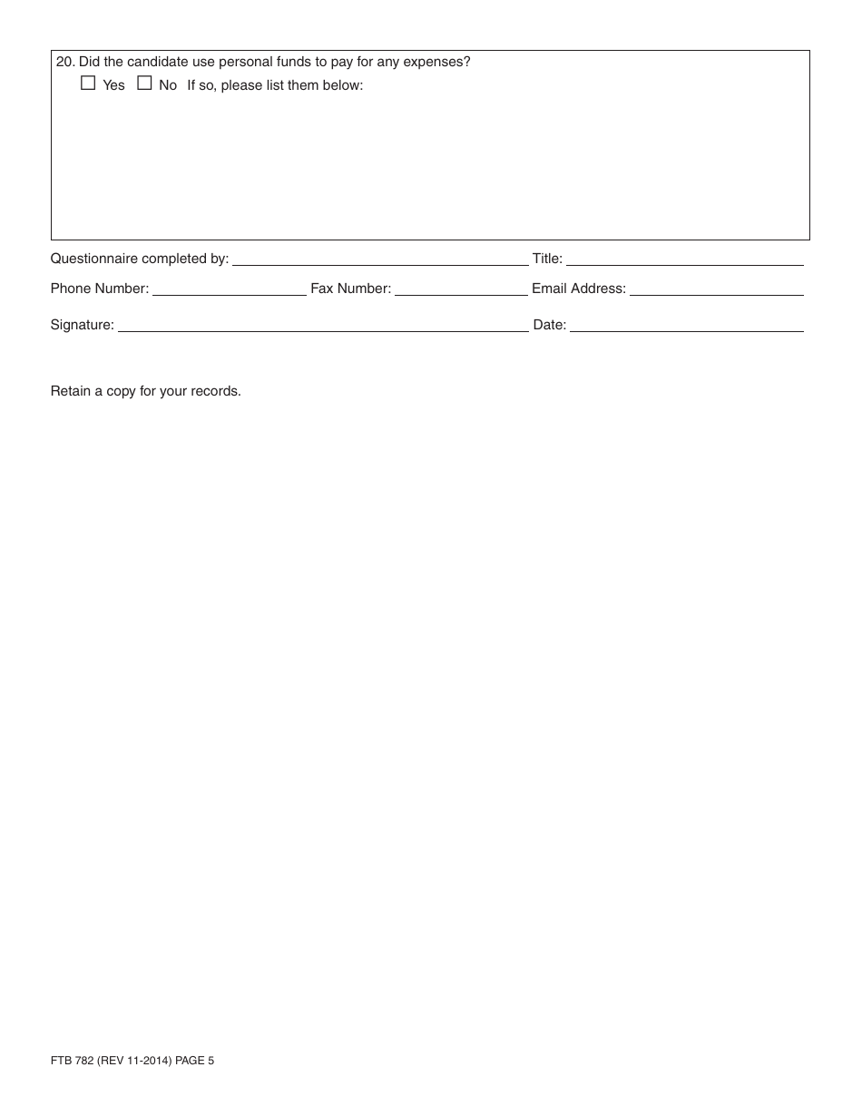Form FTB782 Candidate Audit Questionnaire - California, Page 5