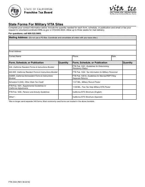 Form Ftb2334 Download Fillable Pdf Or Fill Online State Forms For Military Vita Sites California Templateroller