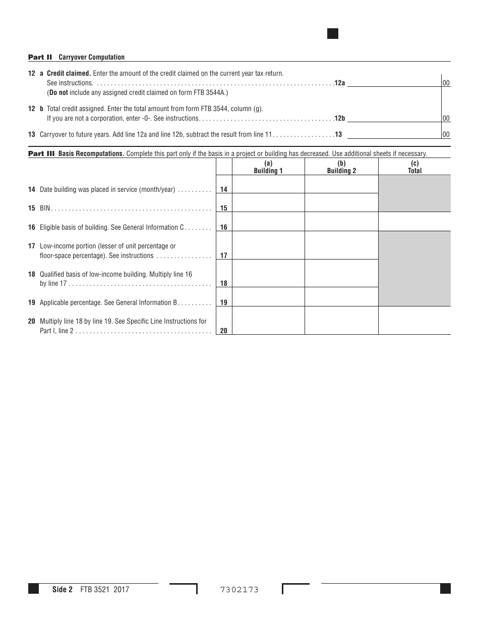 Form FTB3521 Low-Income Housing Credit - California, Page 2
