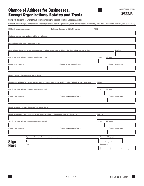 Form FTB3533-B  Printable Pdf