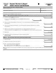 Document preview: Form FTB3803 Parents' Election to Report Child's Interest and Dividends - California, 2017