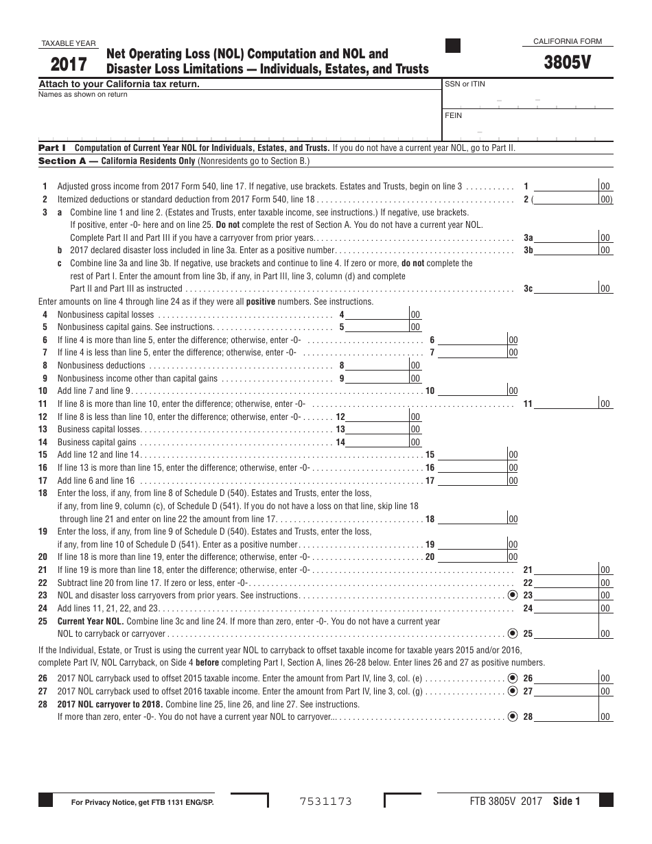 Form FTB3805V - 2017 - Fill Out, Sign Online and Download Printable PDF ...