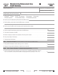 Document preview: Form FTB3808 Manufacturing Enhancement Area Credit Summary - California