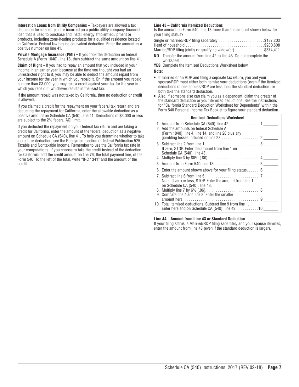 Download instructions for form 540 schedule ca california adjustments