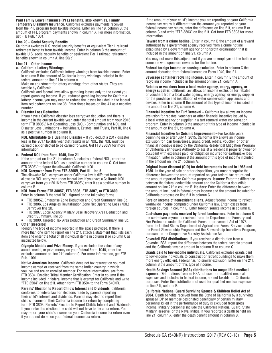 Download Instructions for Form 540NR Schedule CA California Adjustments " Nonresidents or Part