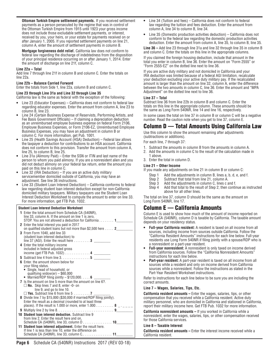 Download Instructions for Form 540NR Schedule CA California Adjustments