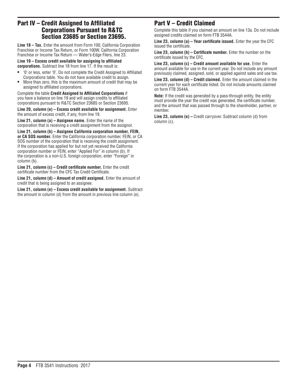 Instructions for Form FTB3541 California Motion Picture and Television Production Credit - California, Page 4