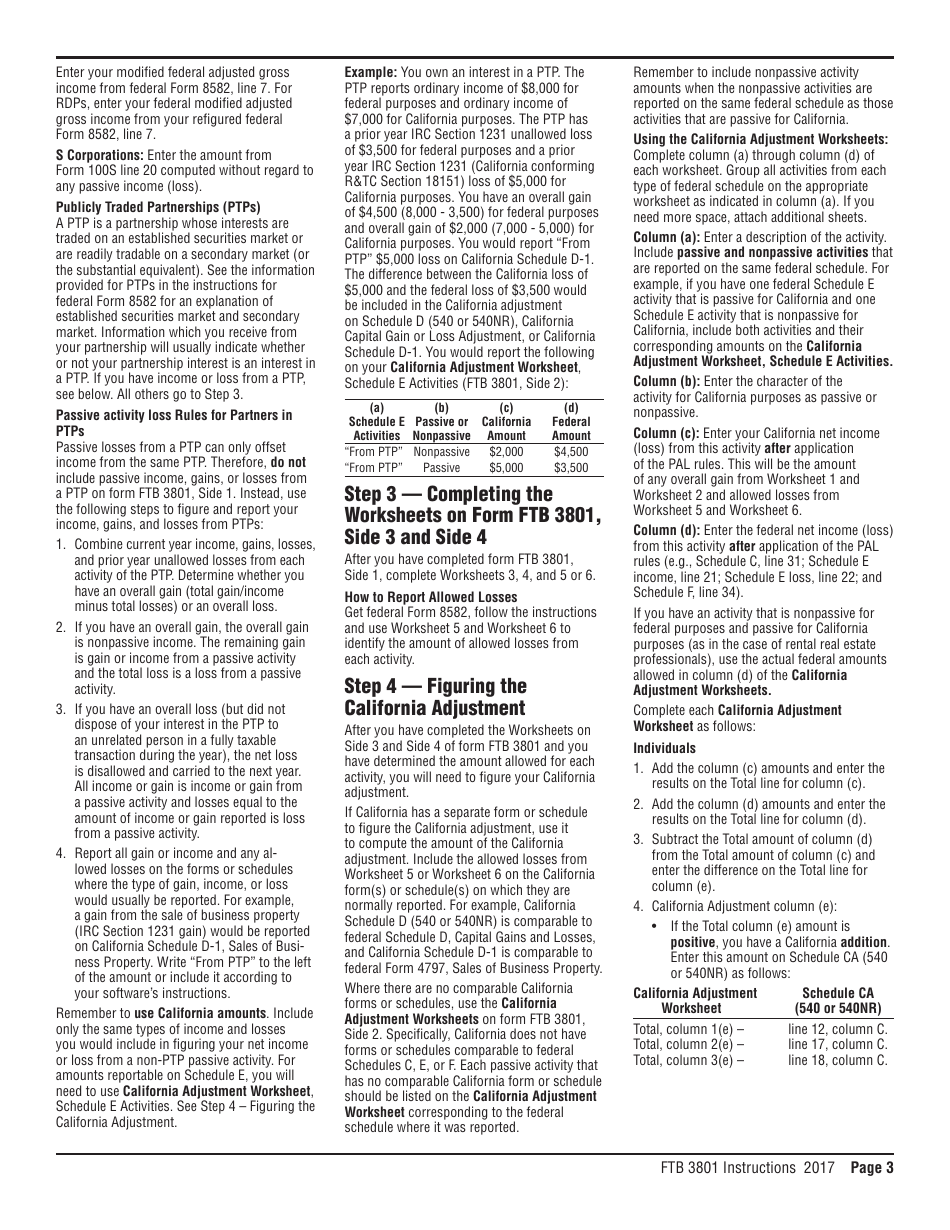 Instructions for Form FTB3801 Passive Activity Loss Limitations - California, Page 3