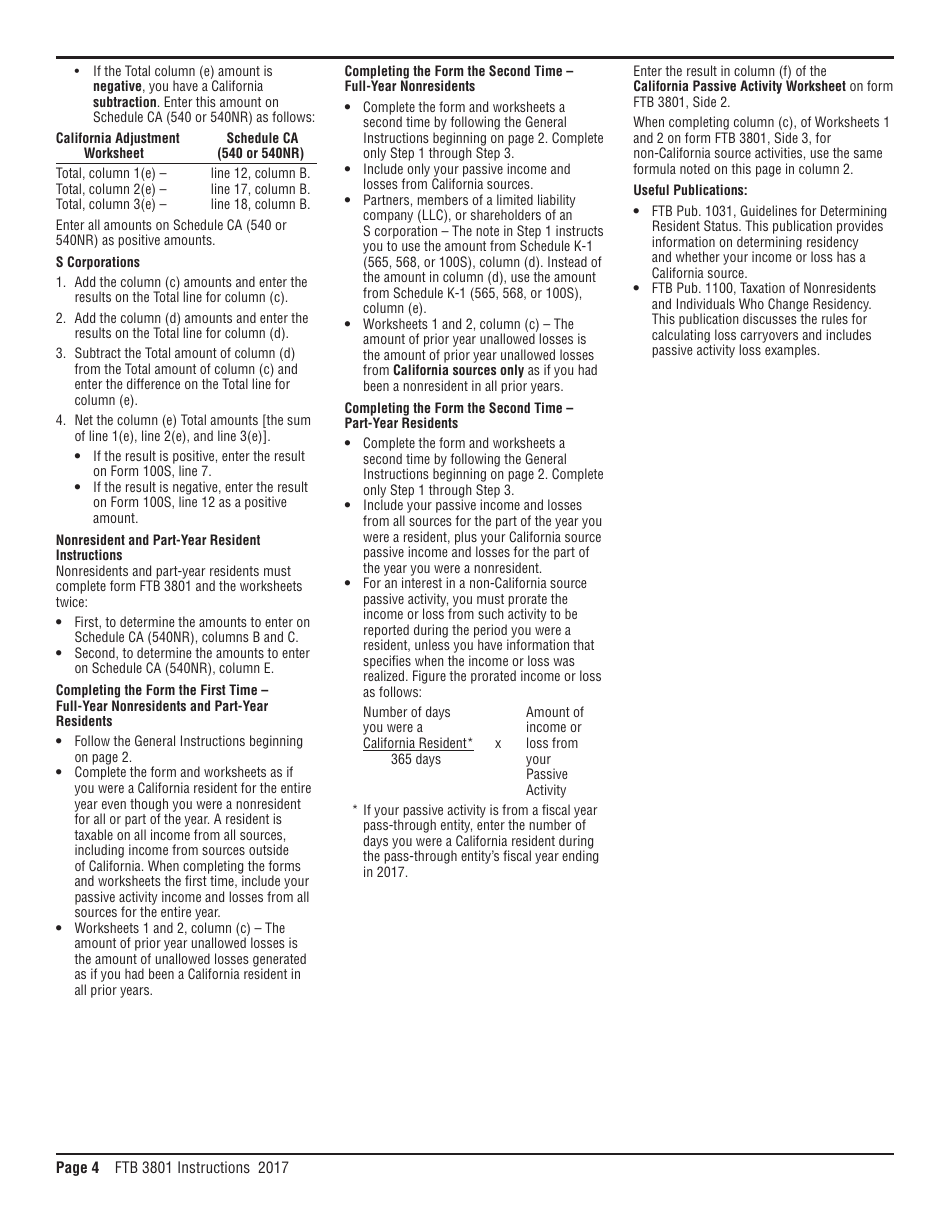 Instructions for Form FTB3801 Passive Activity Loss Limitations - California, Page 4