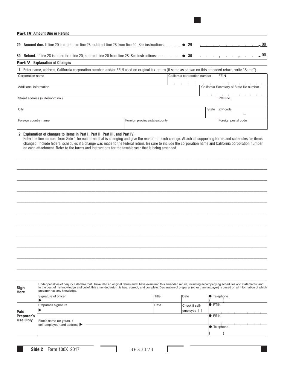Form 100x download printable pdf or fill online amended corporation