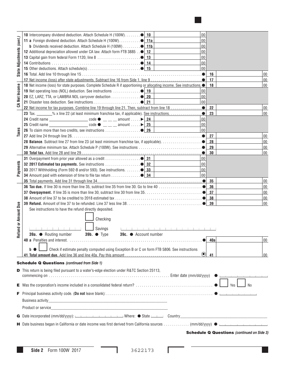 Form 100W - 2017 - Fill Out, Sign Online and Download Printable PDF ...