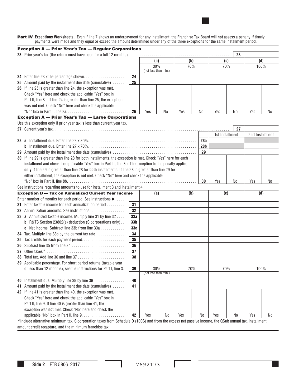 Form FTB5806 Underpayment of Estimated Tax by Corporations - California, Page 2
