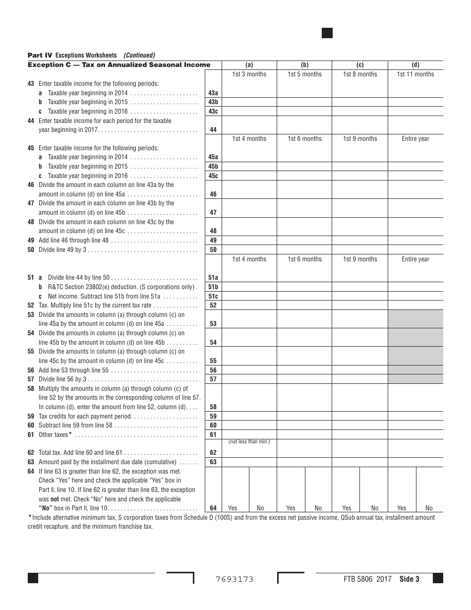Form FTB5806 Underpayment of Estimated Tax by Corporations - California, Page 3