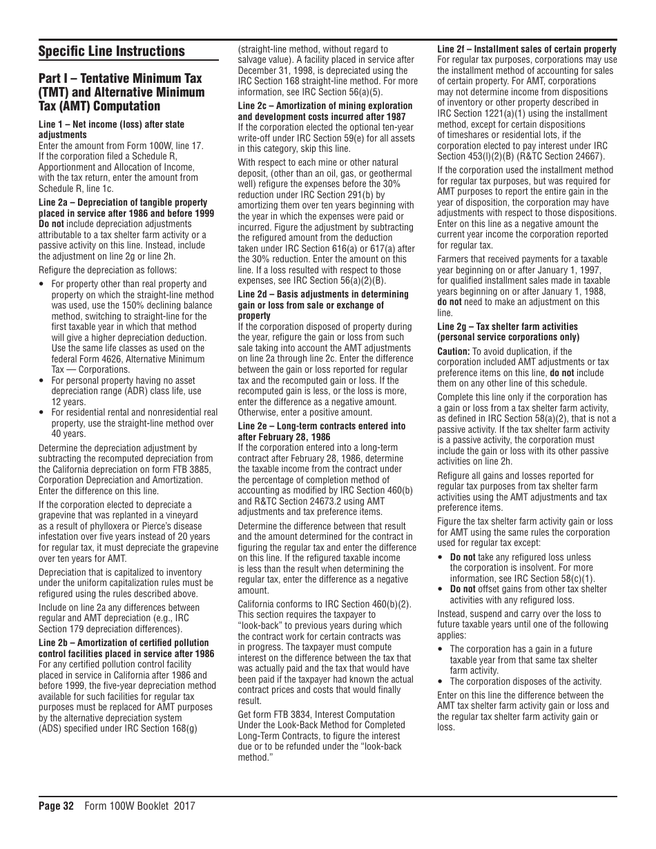 Instructions for Form 100W Schedule P Alternative Minimum Tax and Credit Limitations  Waters-Edge Filers - California, Page 2