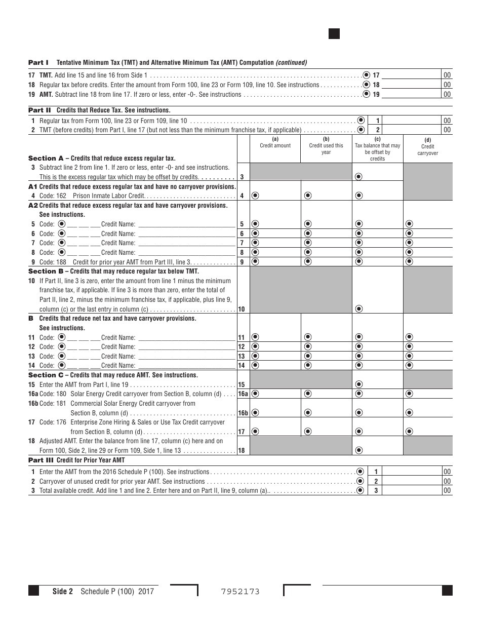 Form 100 Schedule P - 2017 - Fill Out, Sign Online and Download ...