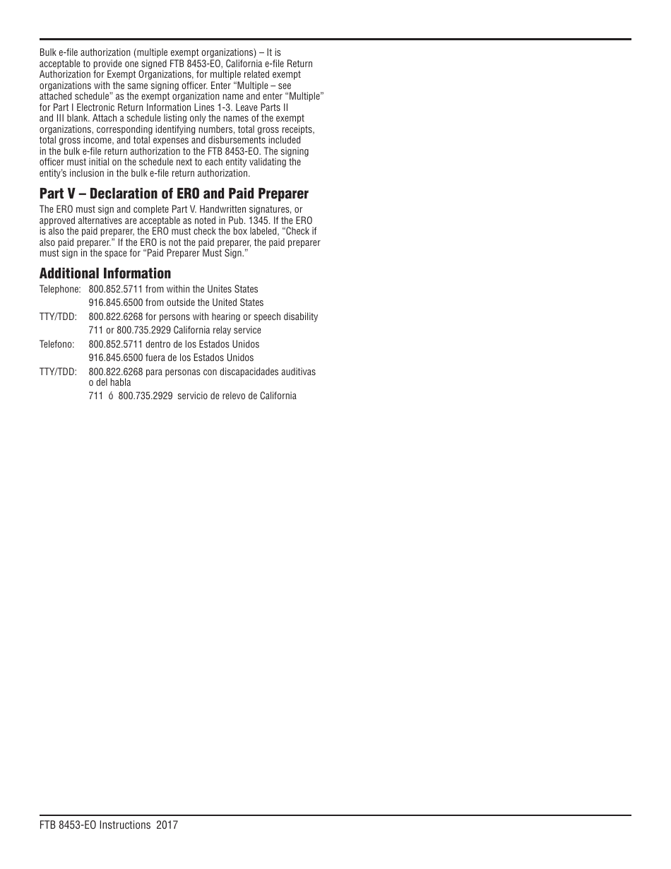 Instructions for Form FTB8453-EO California E-File Return Authorization for Exempt Organizations - California, Page 2