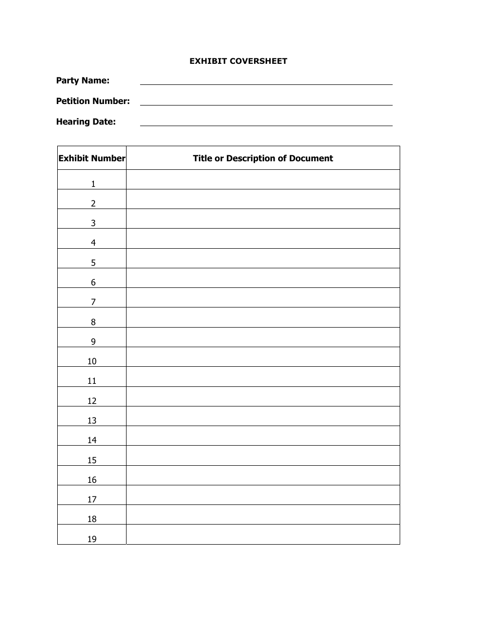 Indiana Exhibit Coversheet Form Download Printable PDF Regarding Blank Petition Template