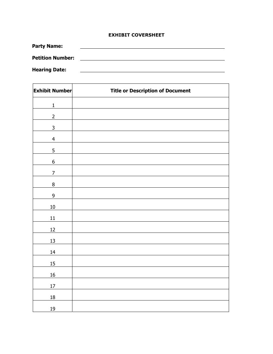 Indiana Exhibit Coversheet Form Download Printable PDF With Blank Petition Template