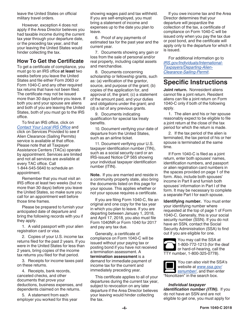 Instructions for IRS Form 1040-C U.S. Departing Alien Income Tax Return, Page 4