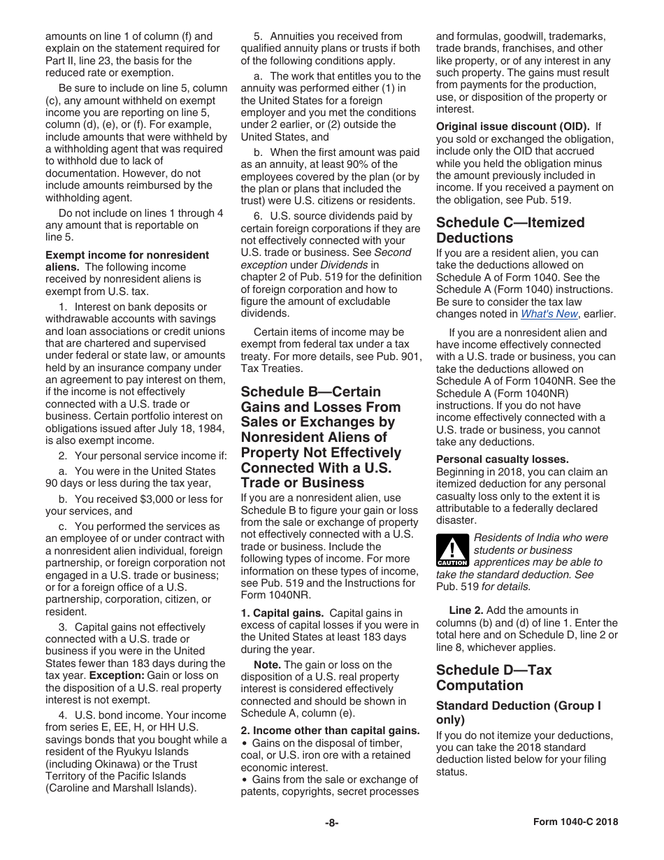 Instructions for IRS Form 1040-C U.S. Departing Alien Income Tax Return, Page 8