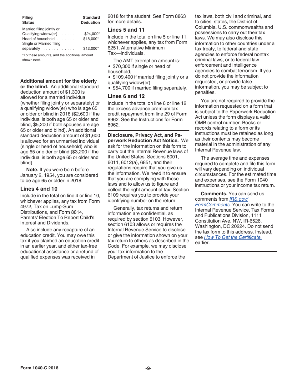 Instructions for IRS Form 1040-C U.S. Departing Alien Income Tax Return, Page 9