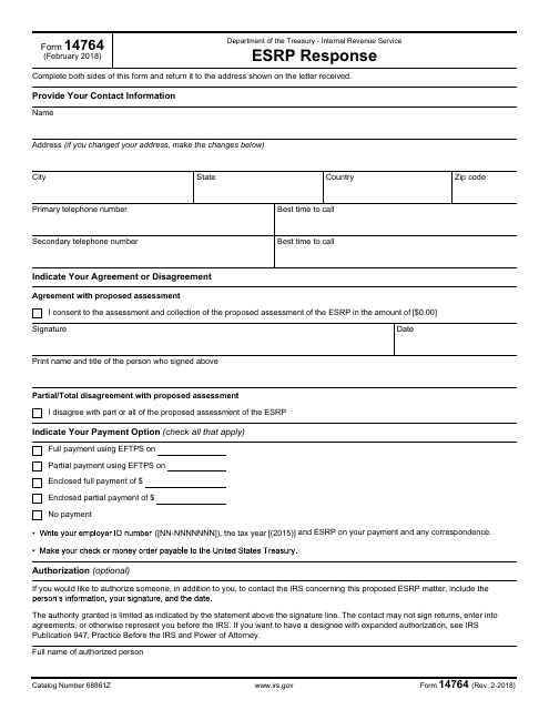 IRS Form 14764  Printable Pdf