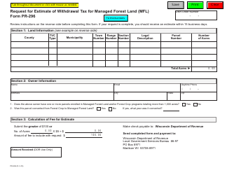 Form PR-296 Request for Estimate of Withdrawal Tax for Managed Forest Land (Mfl) - Wisconsin