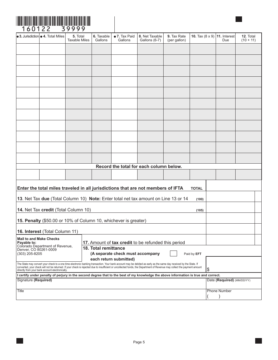 Form DR0122 International Fuel Tax Agreement Tax Report - Colorado, Page 5