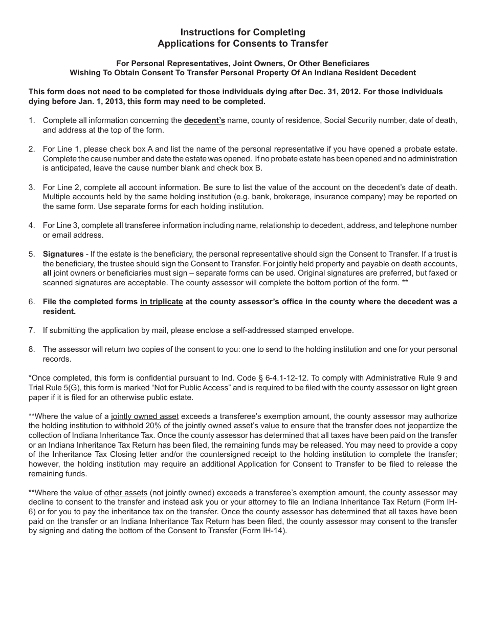 State Form 48839 (IH-14) Application for Consent to Transfer - Indiana, Page 2