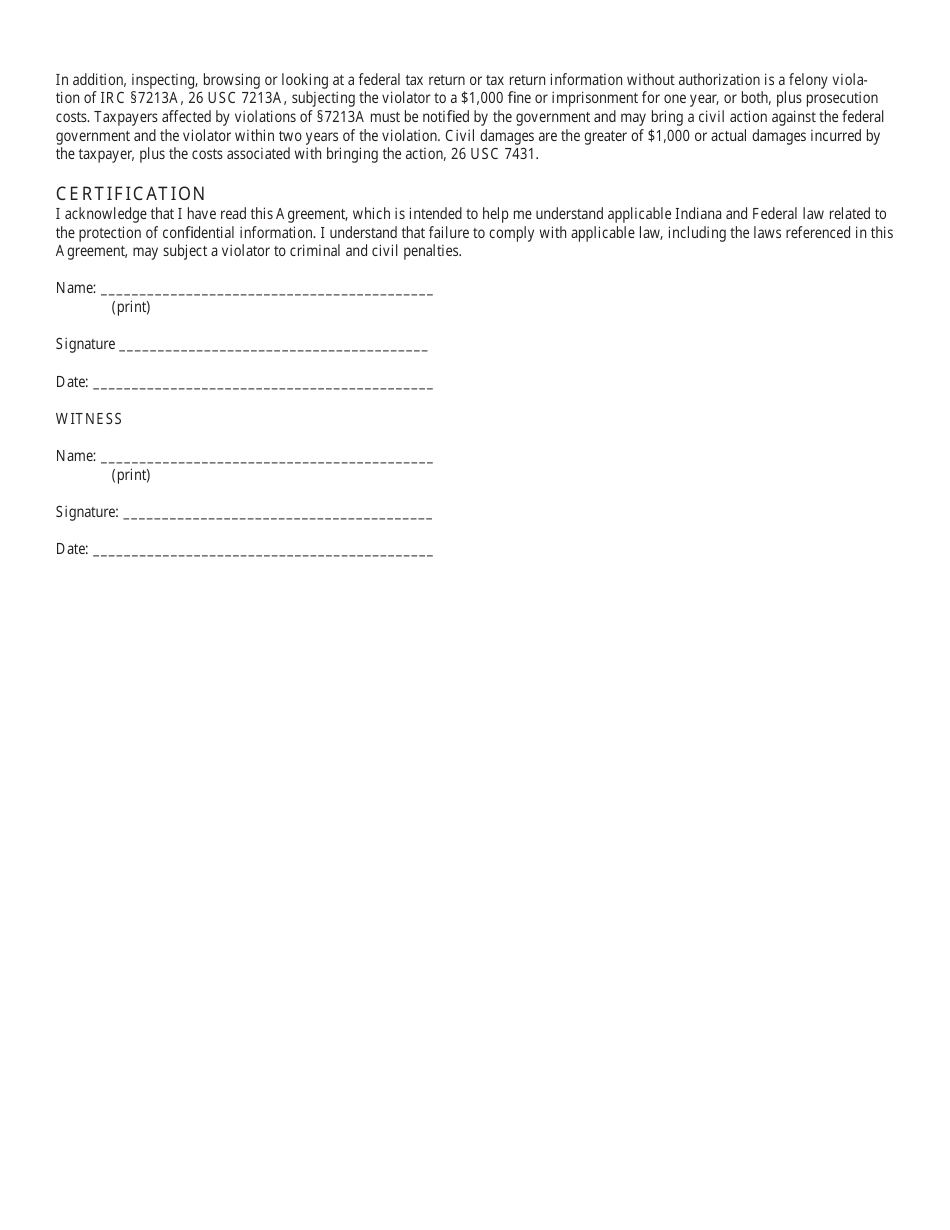 State Form 53349 (CAV-1) Vendor, Contractor, or Subcontractor Confidentiality Agreement - Indiana, Page 2
