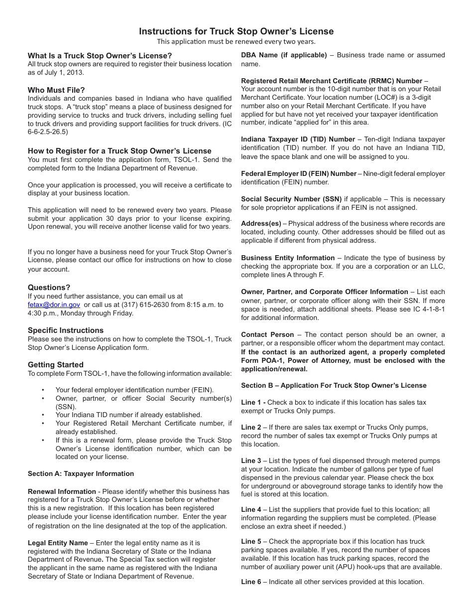 State Form 55497 (TSOL-1) Truck Stop Owners License Application - Indiana, Page 3