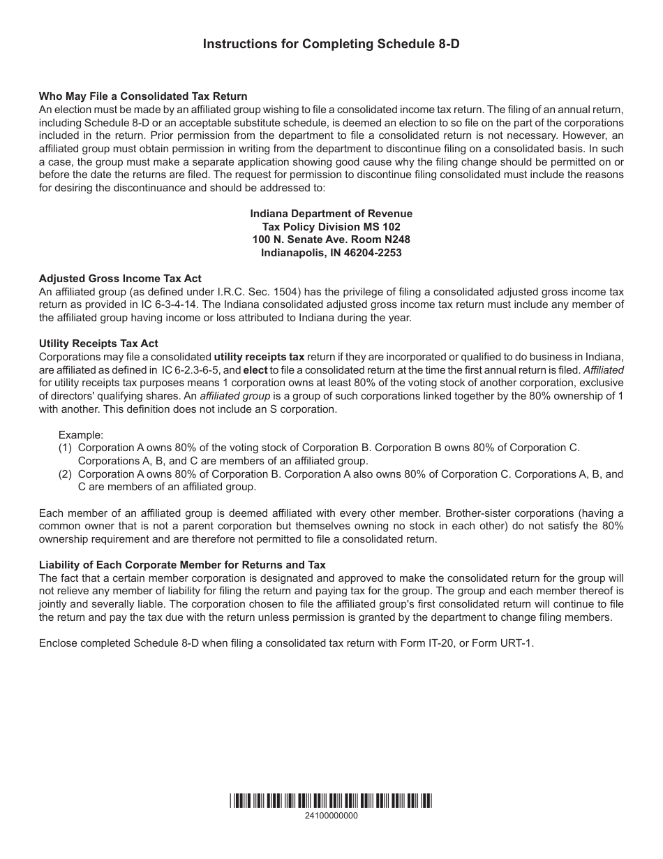 State Form 49103 Schedule 8-D Schedule of Indiana Affiliated Group Members - Indiana, Page 2