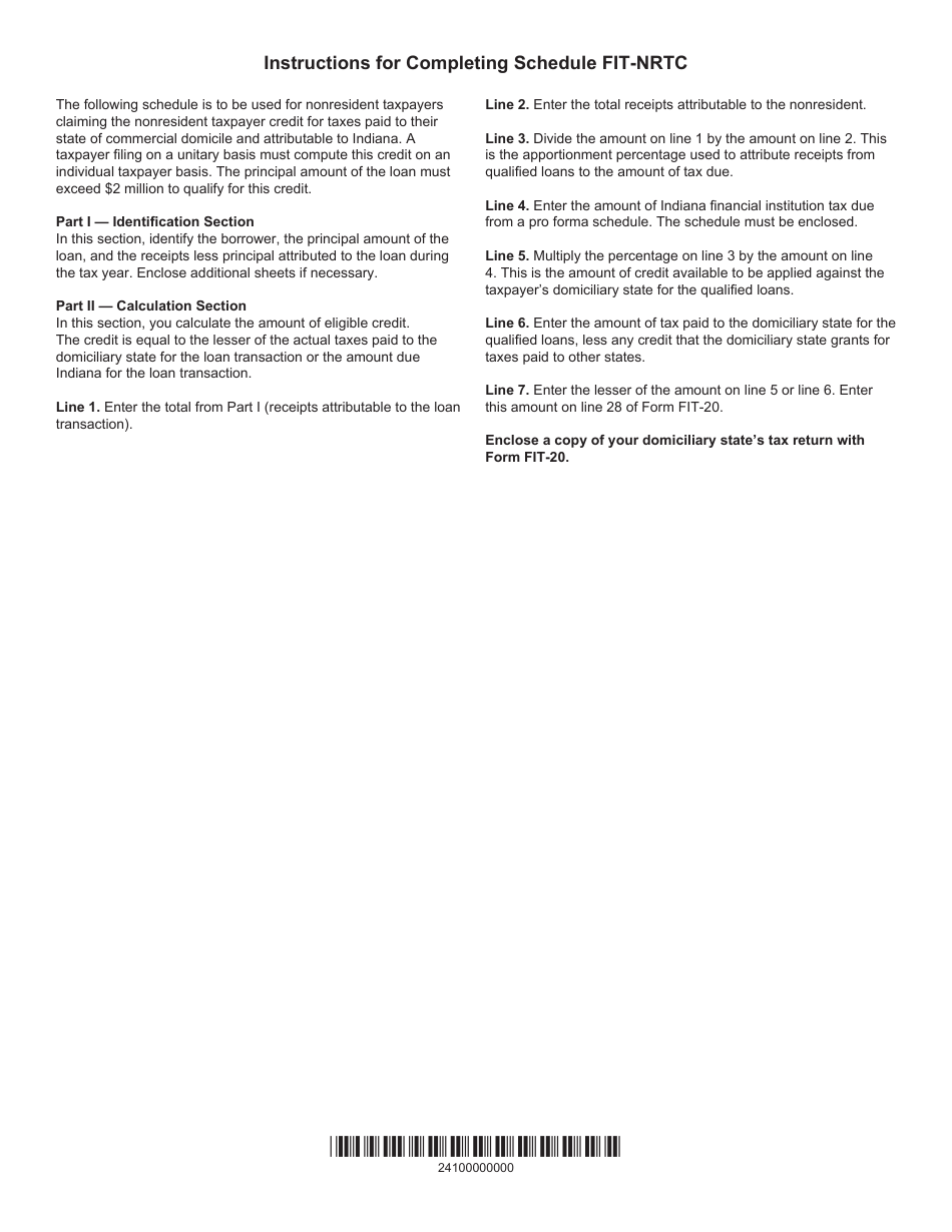 Form FIT-20 Schedule FIT-NRTC Indiana Financial Institution Nonresident Tax Credit - Indiana, Page 2