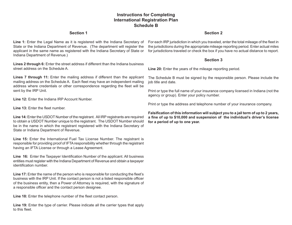 State Form 55662 (FRP-B) Schedule B International Registration Plan - Indiana, Page 2