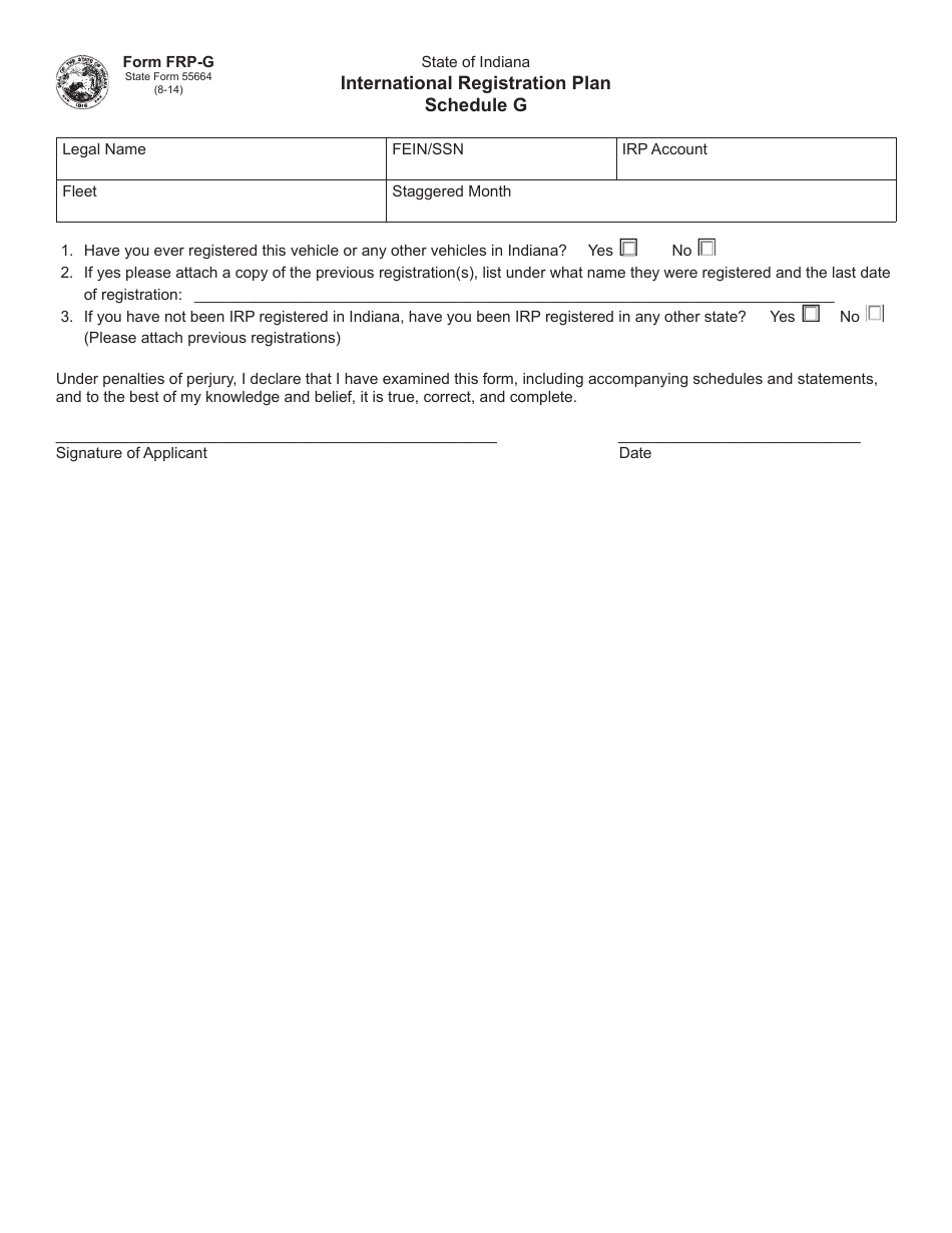 State Form 55664 (FRP-G) Schedule G International Registration Plan - Indiana, Page 1