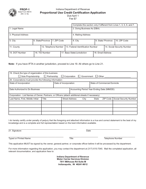 State Form 55615 (PROP-1)  Printable Pdf