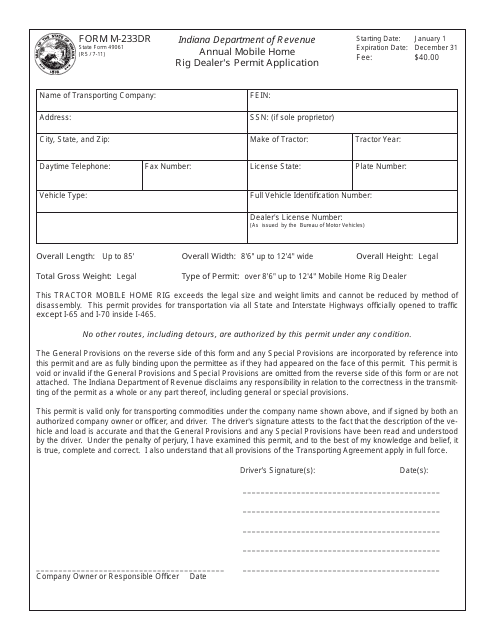 State Form 49061 (M-233DR)  Printable Pdf