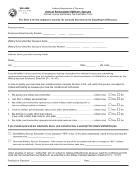 Document preview: State Form 55496 (WH-4MIL) Annual Nonresident Military Spouse Earned Income Withholding Tax Exemption Form - Indiana