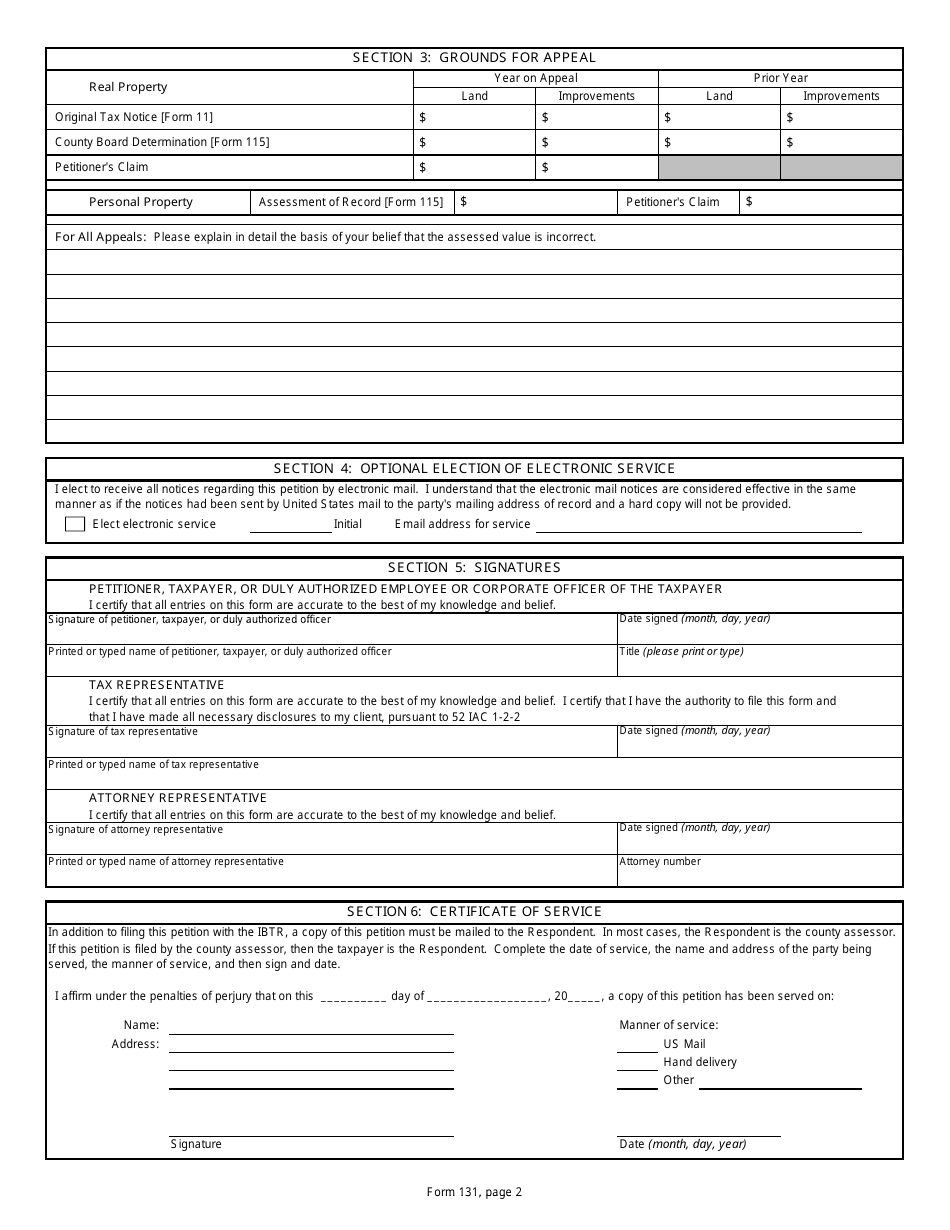 State Form 42936 (131) Petition for Review of Assessment Before the Indiana Board of Tax Review - Indiana, Page 2