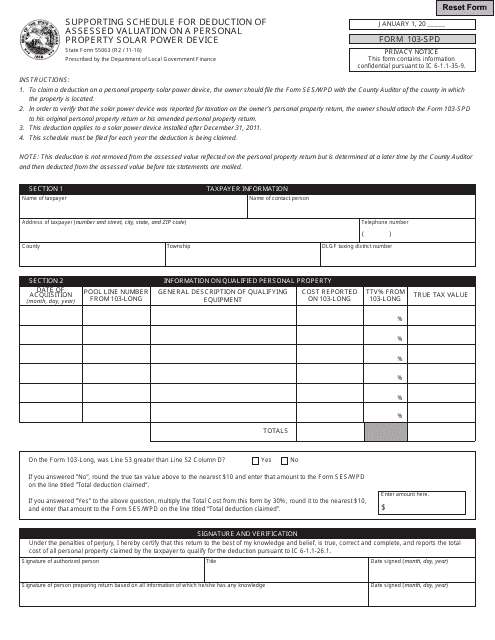 State Form 55063 (103-SPD)  Printable Pdf