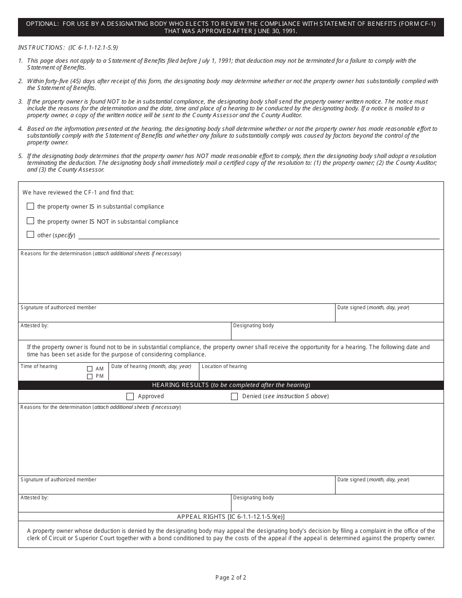 State Form 51765 (CF-1 / PP) Compliance With Statement of Benefits Personal Property - Indiana, Page 2