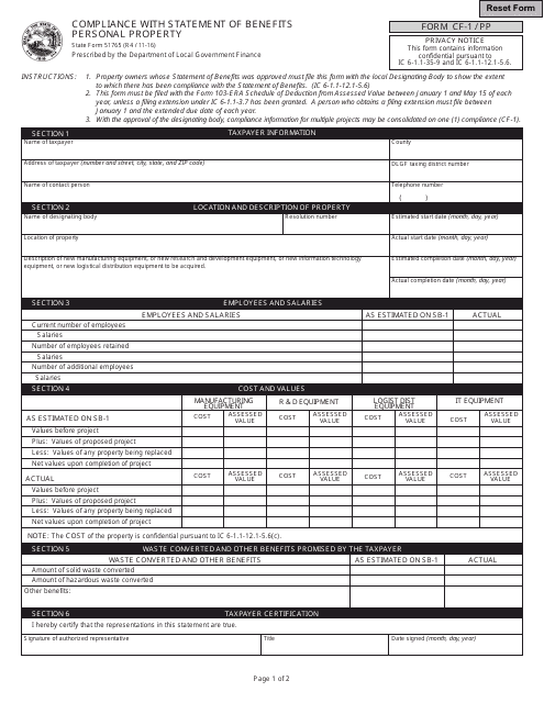 State Form 51765 (CF-1/PP)  Printable Pdf
