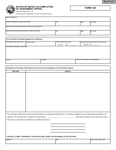 State Form 43087 (138)  Printable Pdf