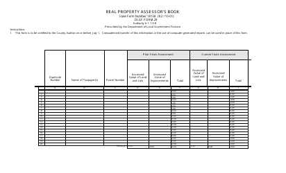 Document preview: State Form 18158 (DLGF Form 29) Real Property Assessor's Book - Indiana