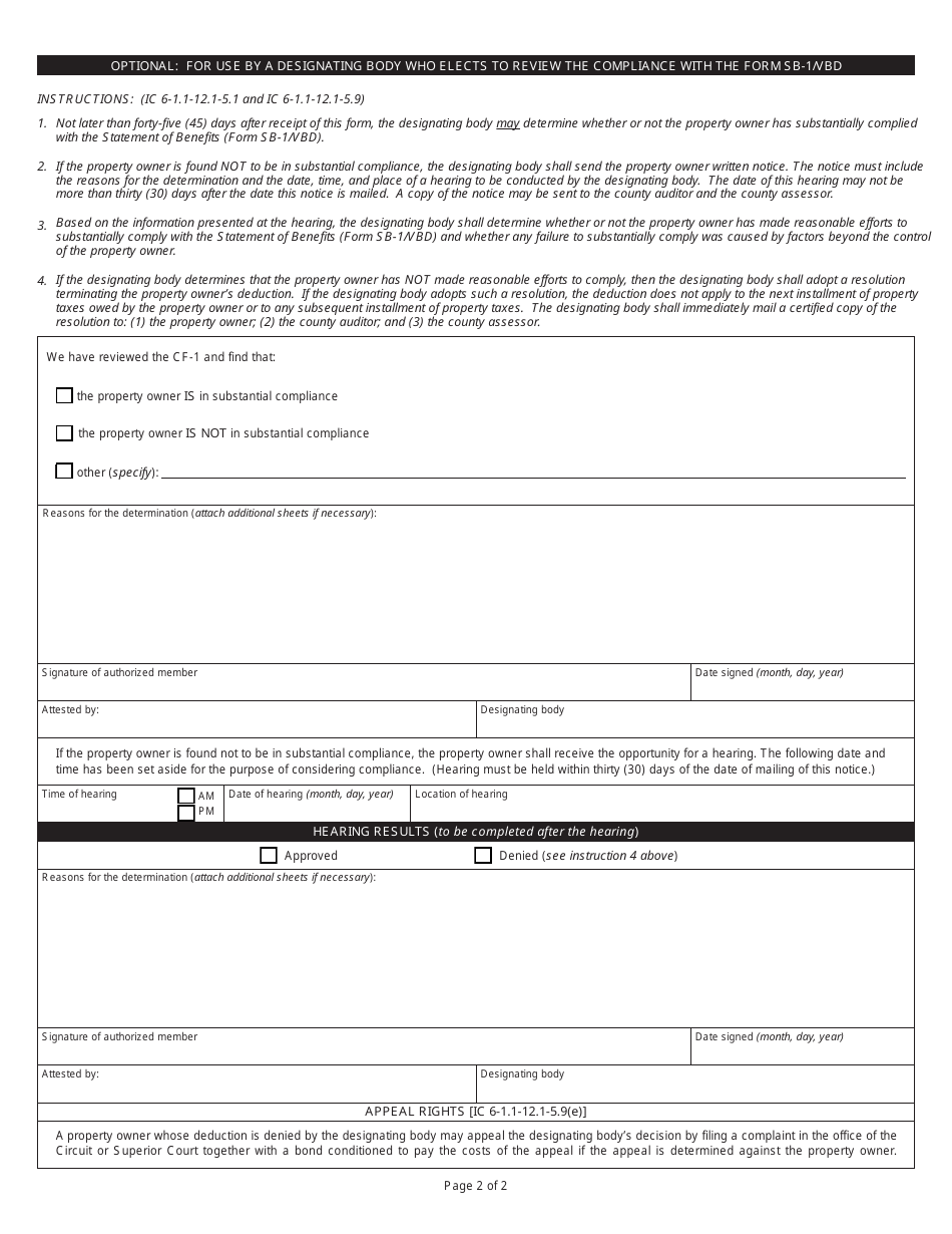 State Form 55183 (CF-1 / VBD) Compliance With Statement of Benefits Vacant Building Deduction - Indiana, Page 2