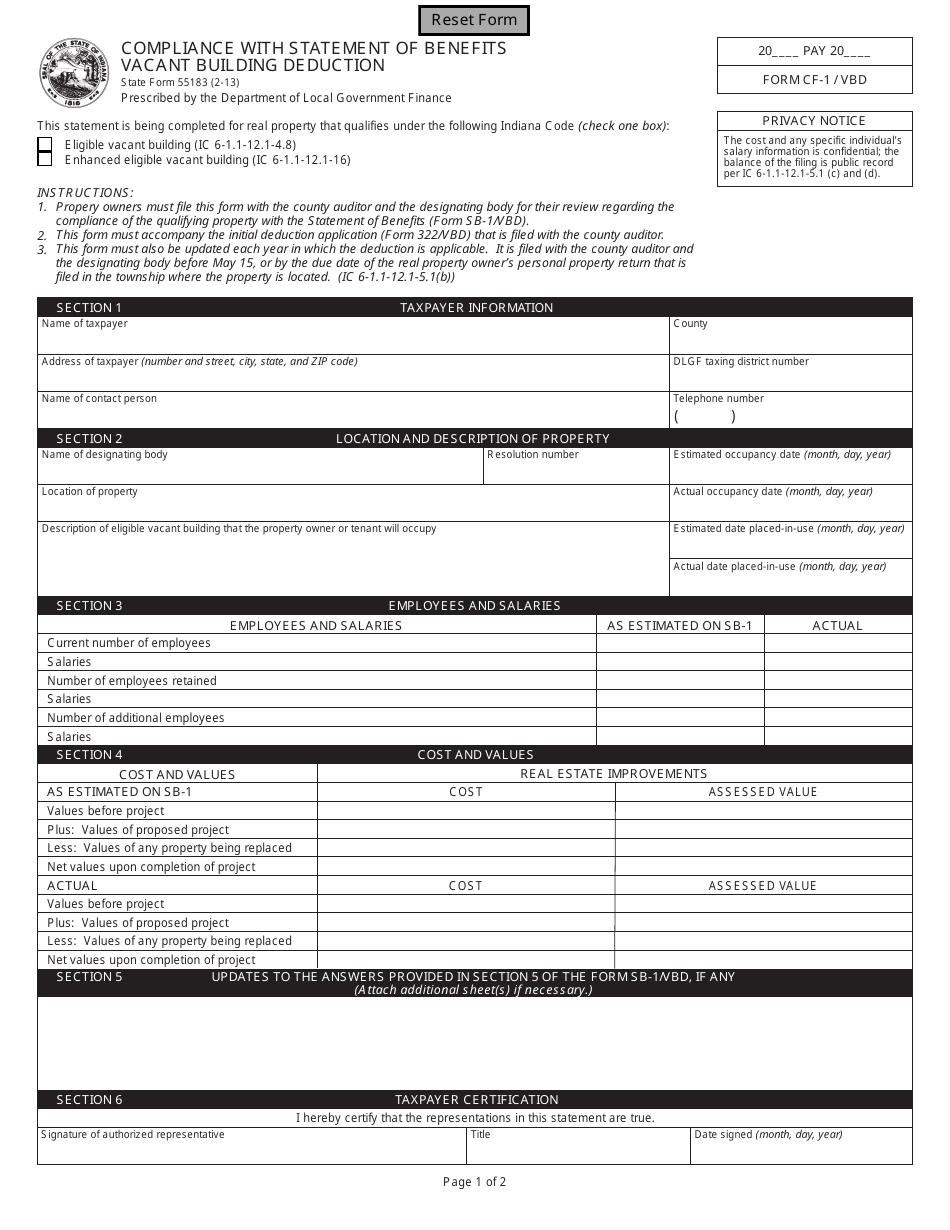 State Form 55183 (CF-1/VBD) - Fill Out, Sign Online and Download ...