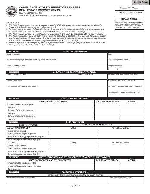 State Form 51766 (CF-1/REAL PROPERTY)  Printable Pdf