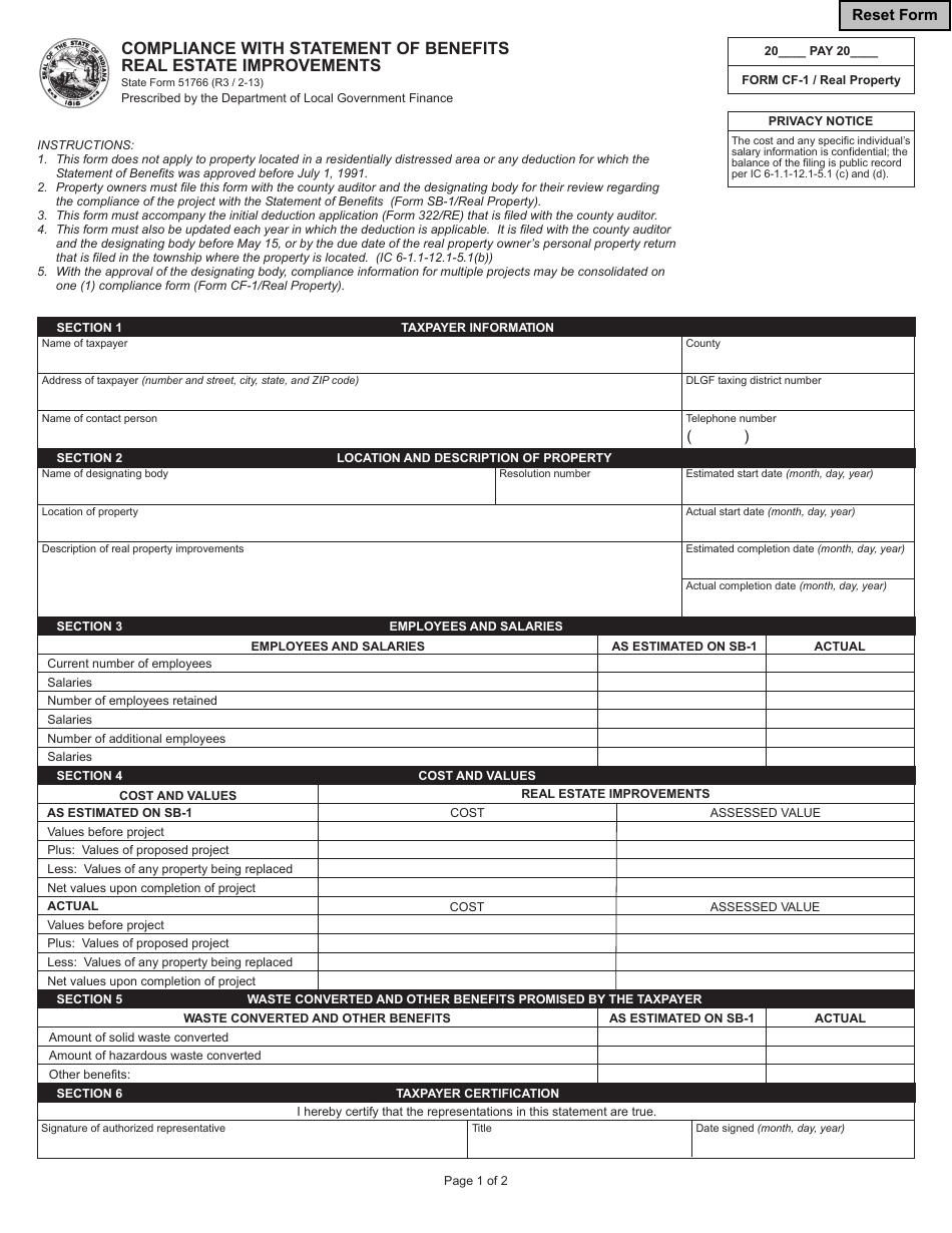 State Form 51766 (CF-1/REAL PROPERTY) - Fill Out, Sign Online and ...