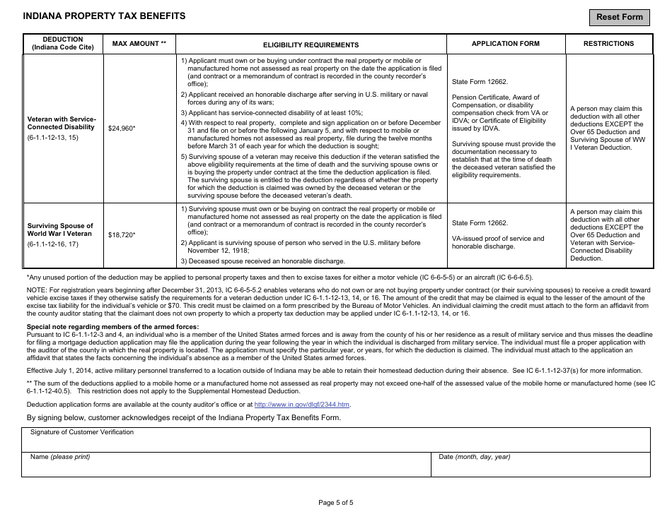 State Form 51781 Indiana Property Tax Benefits - Indiana, Page 5