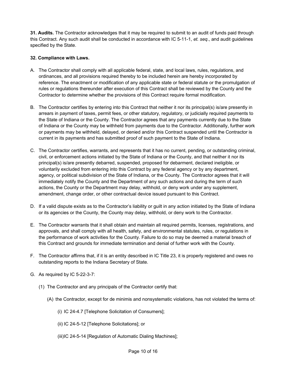 State Form 55931 Prescribed Contract for Computer Software, Services, and Equipment - Indiana, Page 10